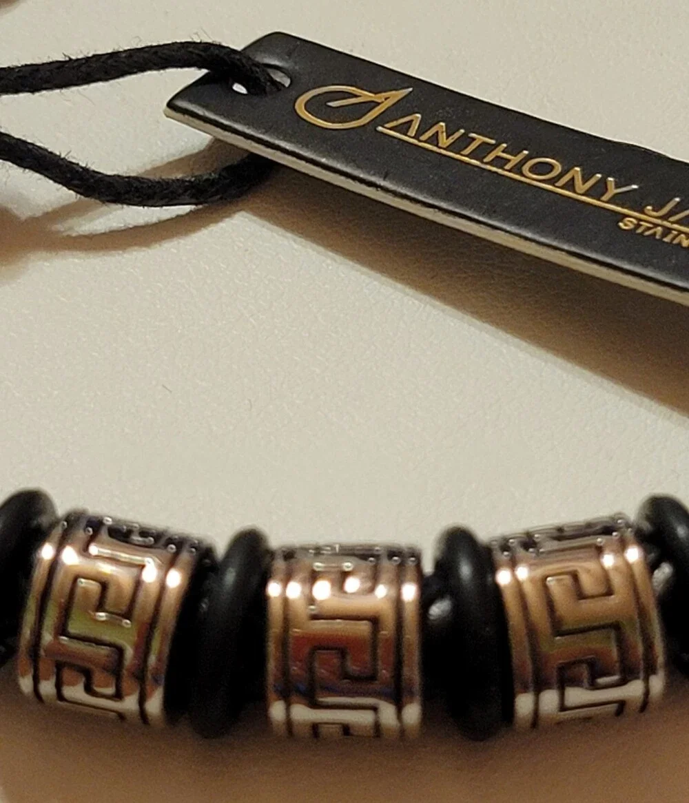 Anthony Kacobs Black Braided Leather Men’s Bracelet with Silver Accents